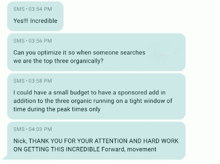 Client testimonial saying incredible forward movement